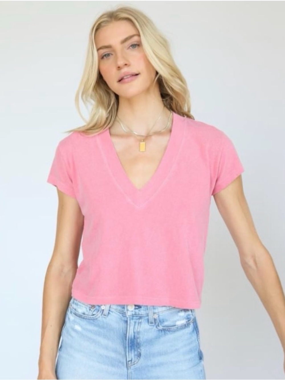 Perfectwhitetee pink V tee NWT